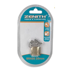 Zenith Brass Padlock 25mm, with 3 Keys